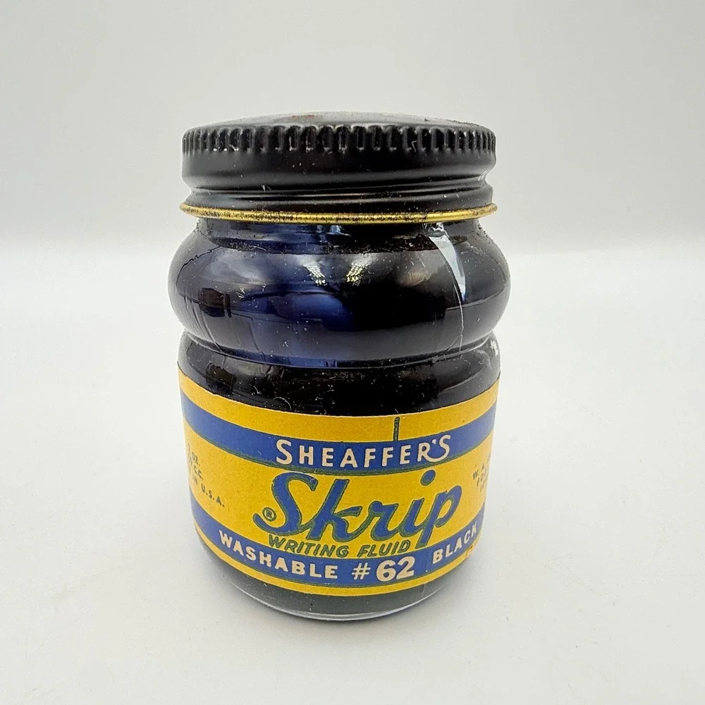 Vintage Sheaffer's Skrip Writing Fluid Washable Black 62 Ink Bottle with Box 2oz